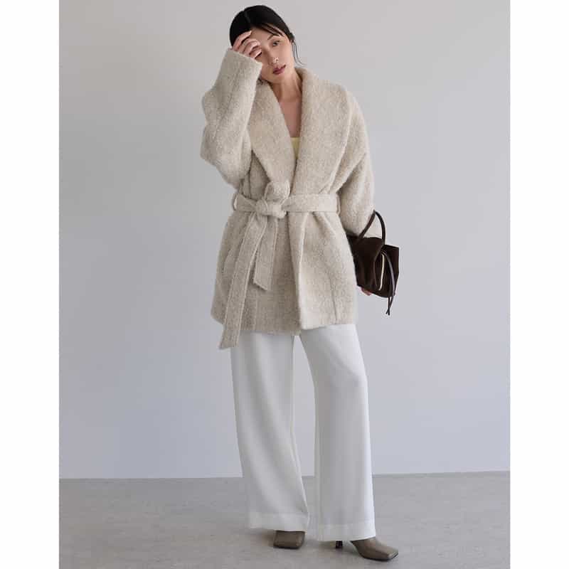 BARNEYS NEW YORK ウォッシャブル ドローリングワイドパンツ WHITE