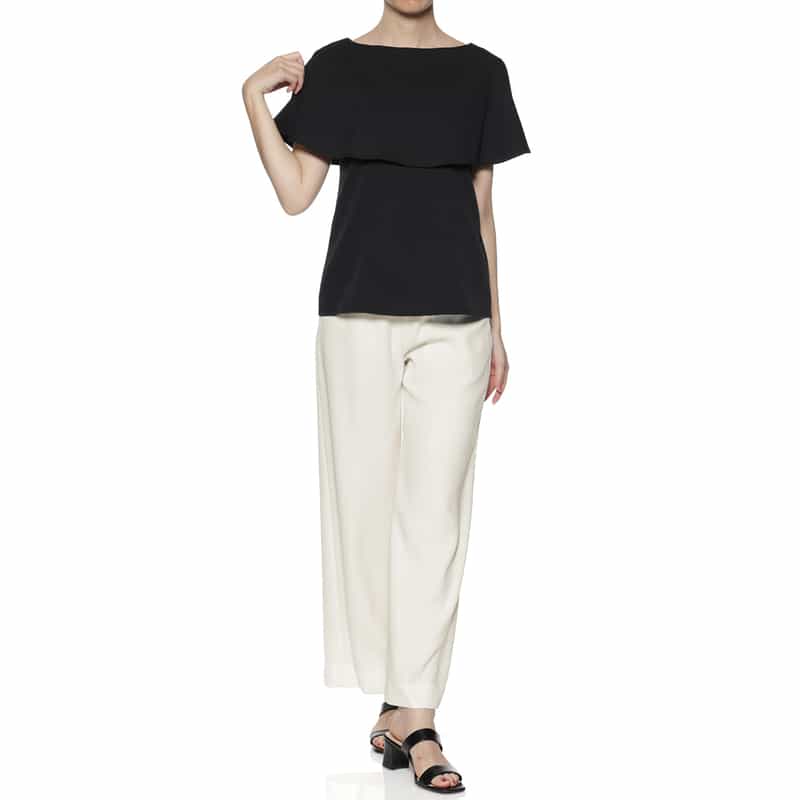 BARNEYS NEW YORK ウォッシャブル ドローストリング ワイドパンツ OFF WHITE