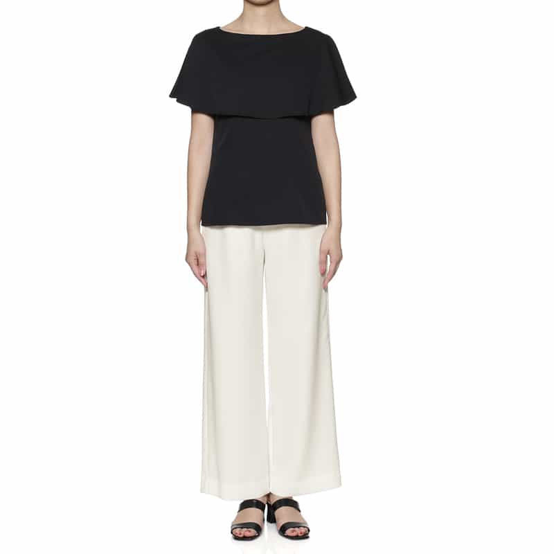 BARNEYS NEW YORK ウォッシャブル ドローストリング ワイドパンツ OFF WHITE