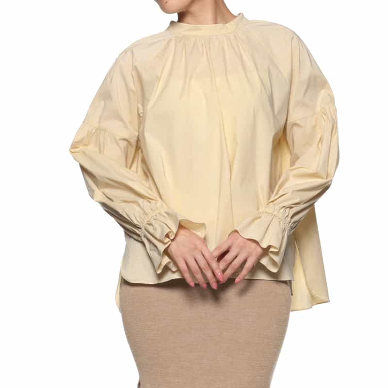 BARNEYS NEW YORK ウォッシャブル スタンドカラーバックリボンブラウス BEIGE