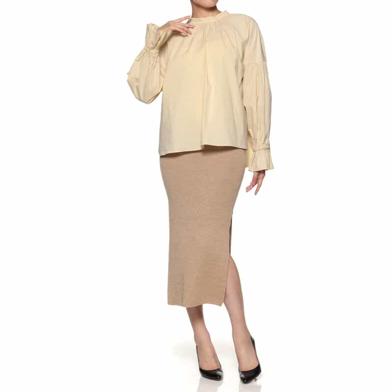 BARNEYS NEW YORK ウォッシャブル スタンドカラーバックリボンブラウス BEIGE