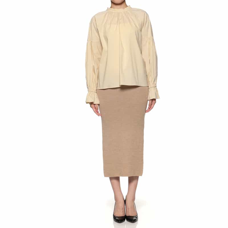 BARNEYS NEW YORK ウォッシャブル スタンドカラーバックリボンブラウス BEIGE