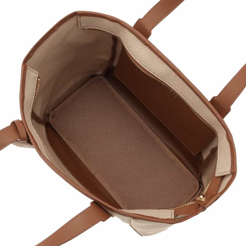 BARNEYS NEW YORK レザー×シャンブレー素材コンビネーショントートバッグ BEIGE