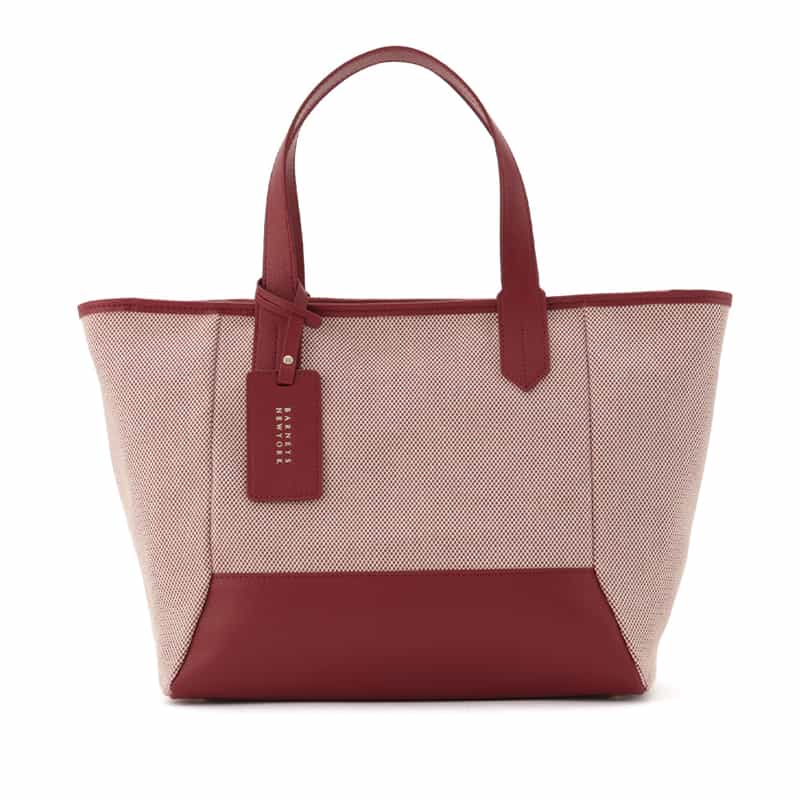 BARNEYS NEW YORK レザー×シャンブレー素材コンビネーショントートバッグ RED