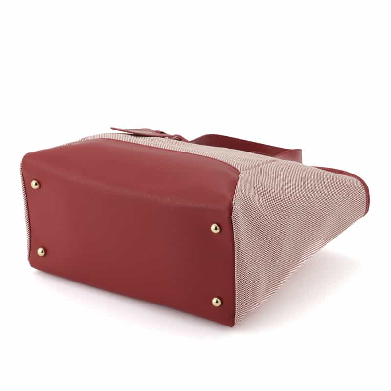 BARNEYS NEW YORK レザー×シャンブレー素材コンビネーショントートバッグ RED