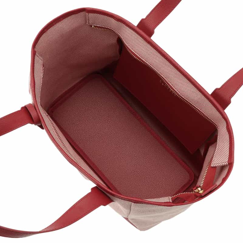 BARNEYS NEW YORK レザー×シャンブレー素材コンビネーショントートバッグ RED