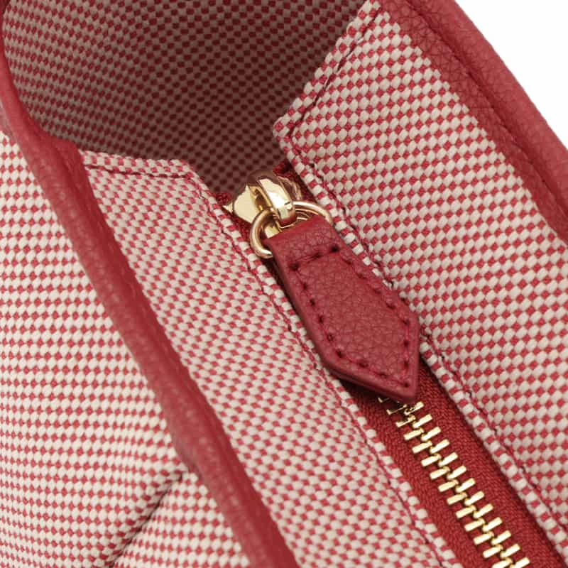 BARNEYS NEW YORK レザー×シャンブレー素材コンビネーショントートバッグ RED