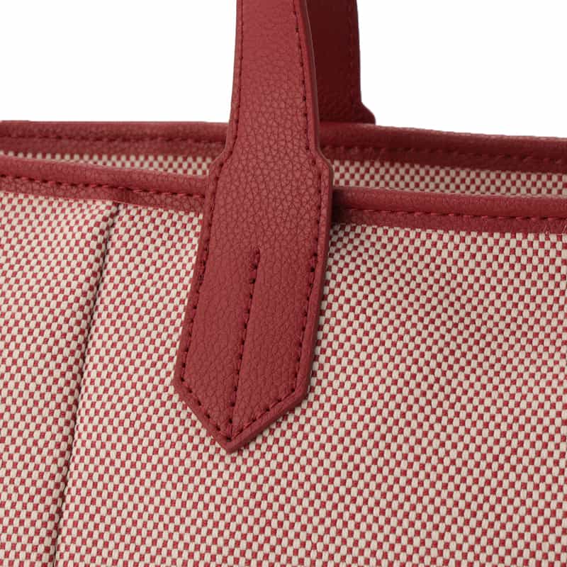 BARNEYS NEW YORK レザー×シャンブレー素材コンビネーショントートバッグ RED