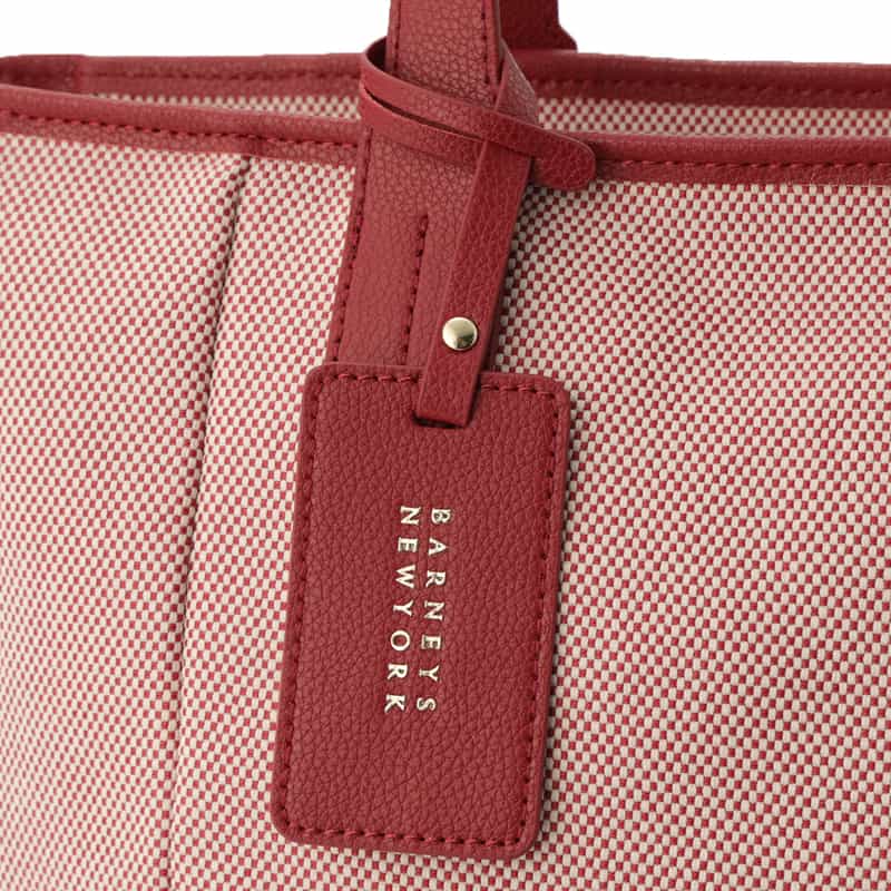 BARNEYS NEW YORK レザー×シャンブレー素材コンビネーショントートバッグ RED