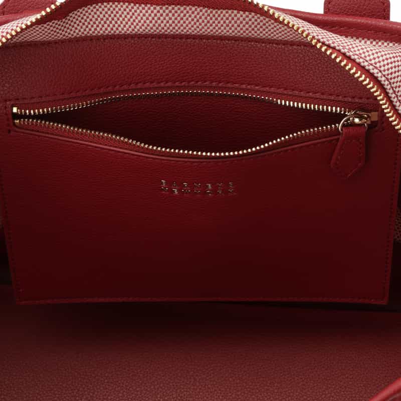 BARNEYS NEW YORK レザー×シャンブレー素材コンビネーショントートバッグ RED