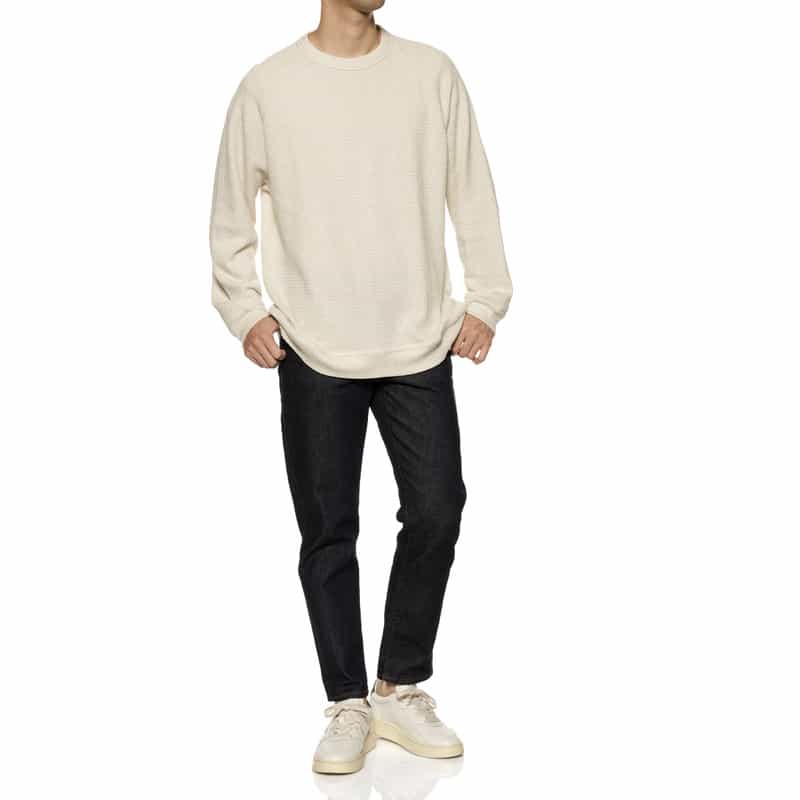 BARNEYS NEW YORK ローゲージ鹿の子素材クルーネックプルオーバー WHITE