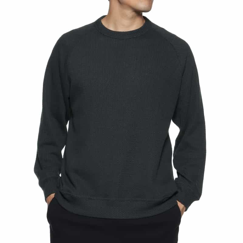 BARNEYS NEW YORK ローゲージ鹿の子素材クルーネックプルオーバー DARK GRAY