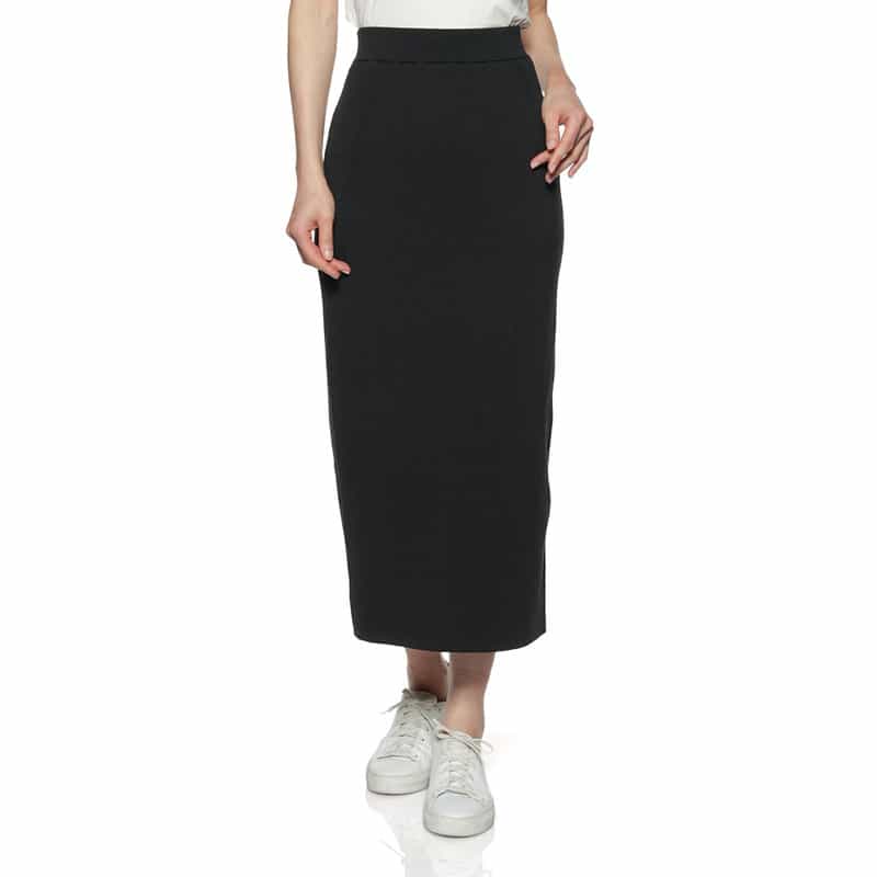 BARNEYS NEW YORK ウォッシャブル バックスリット ニットスカート BLACK