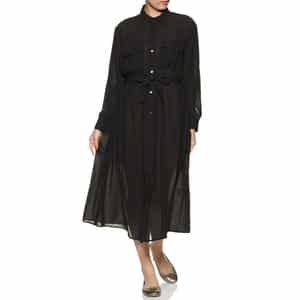 ウォッシャブル シアー素材 ベルテッド ワイドスプレッドカラードレス