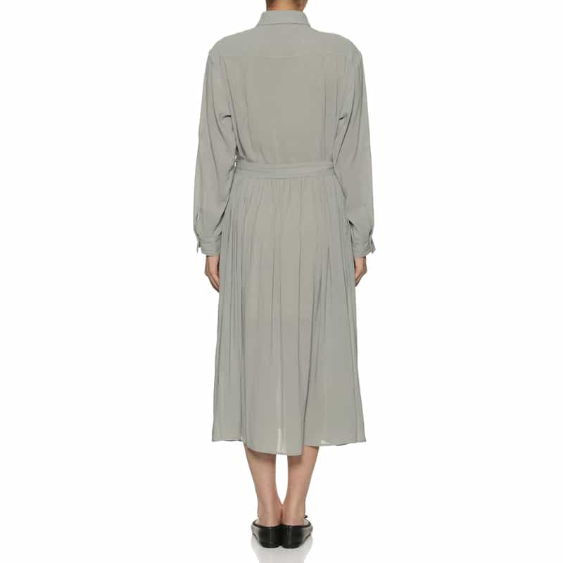 BARNEYS NEW YORK ウォッシャブル シアー素材 ベルテッド ワイドスプレッドカラードレス GRAY