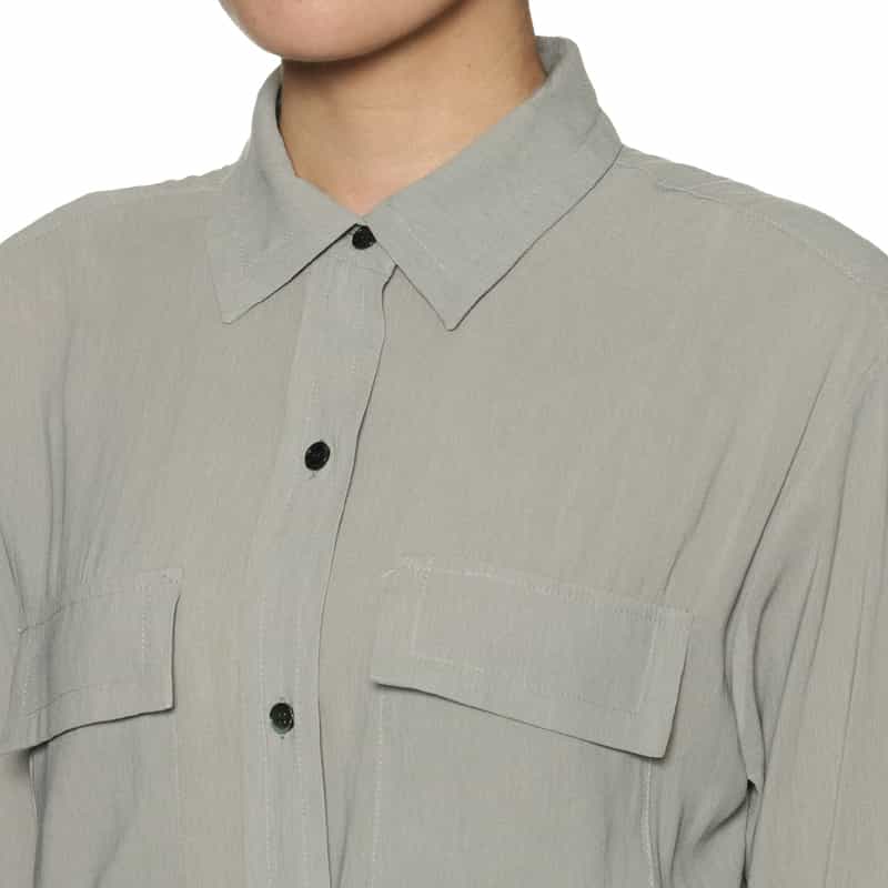 BARNEYS NEW YORK ウォッシャブル シアー素材 ベルテッド ワイドスプレッドカラードレス GRAY