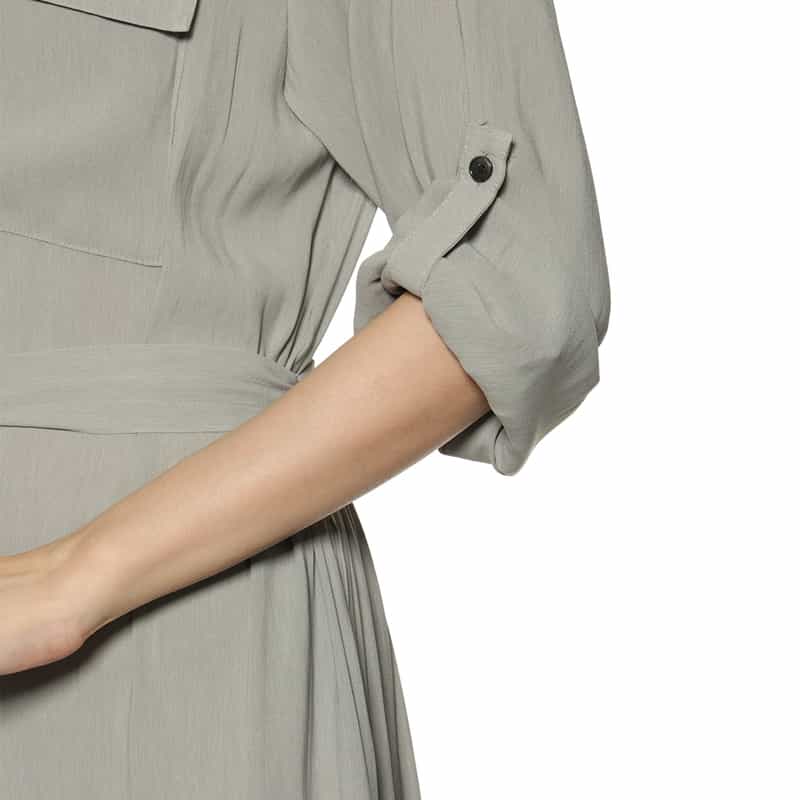 BARNEYS NEW YORK ウォッシャブル シアー素材 ベルテッド ワイドスプレッドカラードレス GRAY