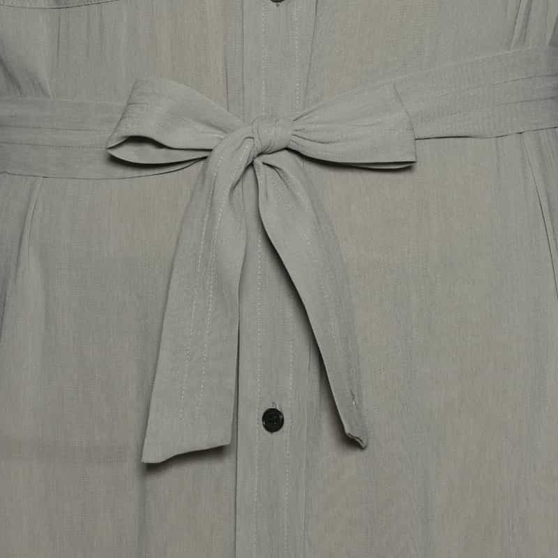 BARNEYS NEW YORK ウォッシャブル シアー素材 ベルテッド ワイドスプレッドカラードレス GRAY