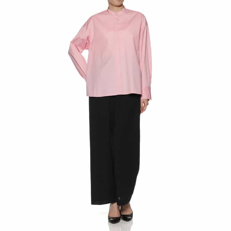 BARNEYS NEW YORK ウォッシャブル バックフレアスタンドカラーシャツ PINK