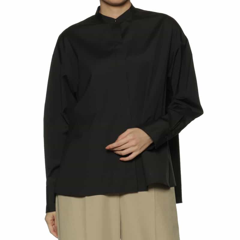 BARNEYS NEW YORK ウォッシャブル バックフレアスタンドカラーシャツ BLACK