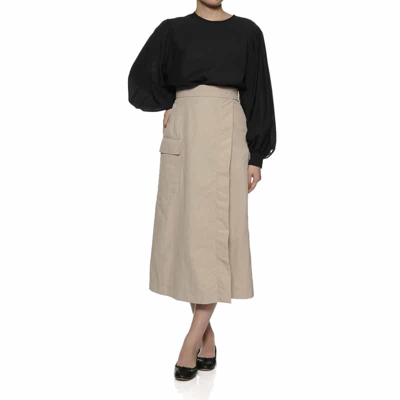 BARNEYS NEW YORK ウォッシャブル ベルテッドラップ風スカート BEIGE