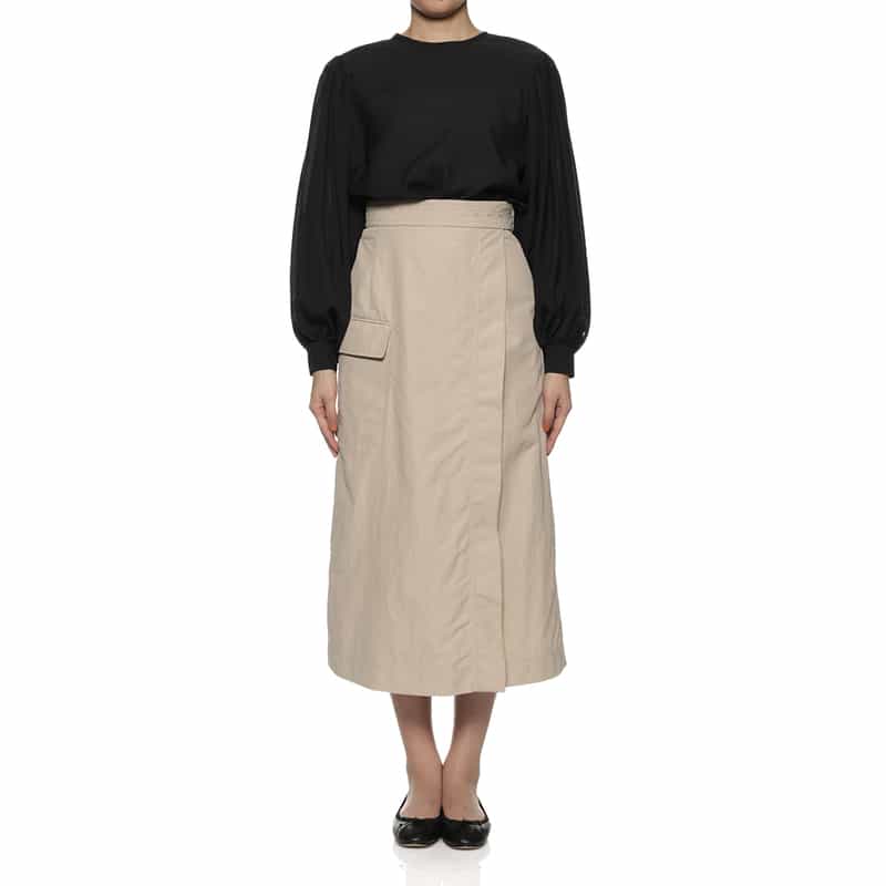 BARNEYS NEW YORK ウォッシャブル ベルテッドラップ風スカート BEIGE