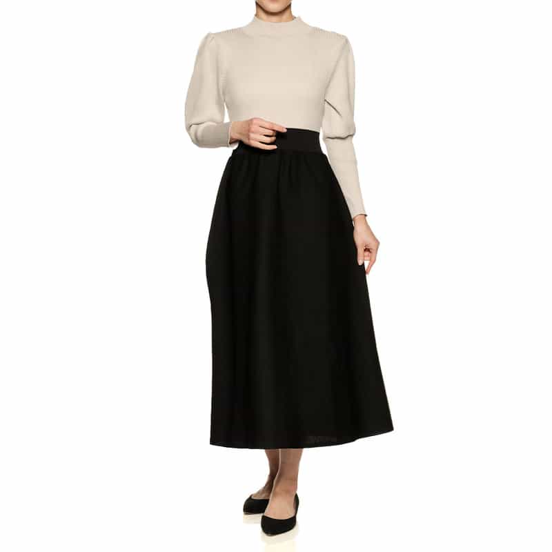 BARNEYS NEW YORK ボリュームスリーブ ニットドレス BEIGE