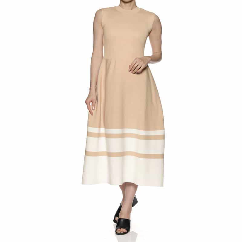 BARNEYS NEW YORK ノースリーブ ラインニットドレス BEIGE