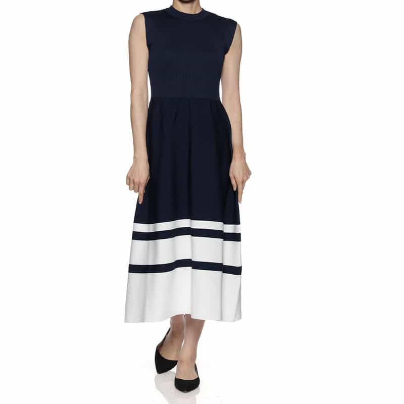 BARNEYS NEW YORK ノースリーブ ラインニットドレス NAVY