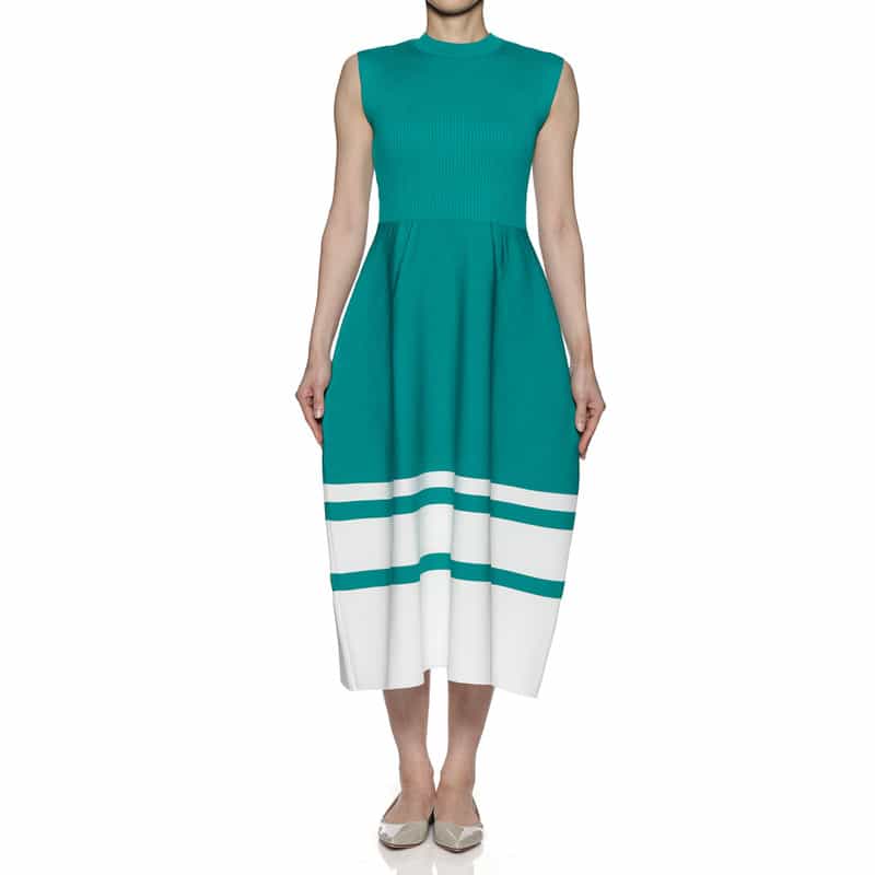 BARNEYS NEW YORK ノースリーブ ラインニットドレス BLUE GREEN