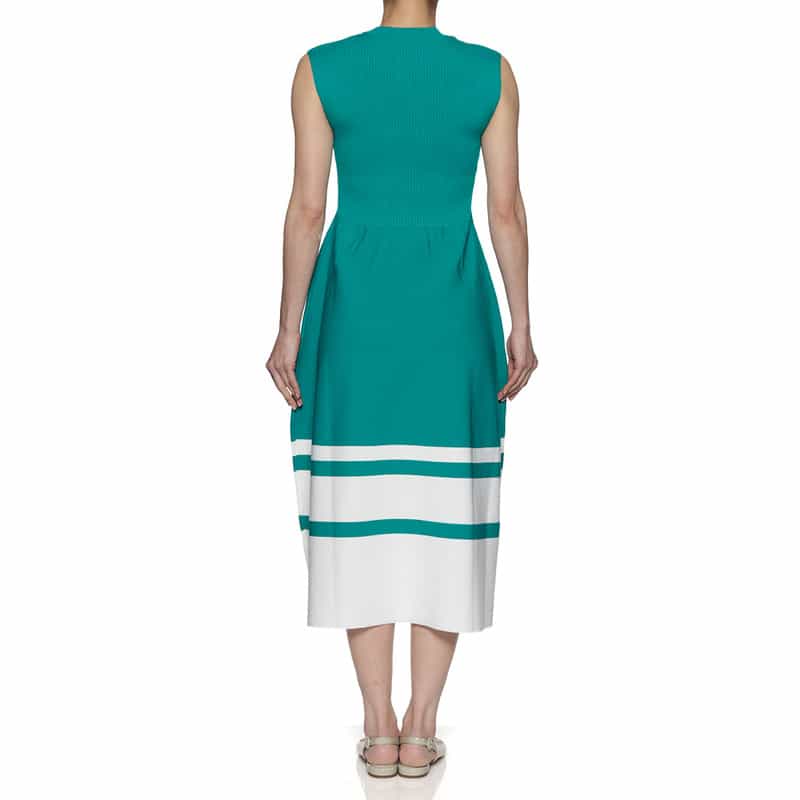 BARNEYS NEW YORK ノースリーブ ラインニットドレス BLUE GREEN