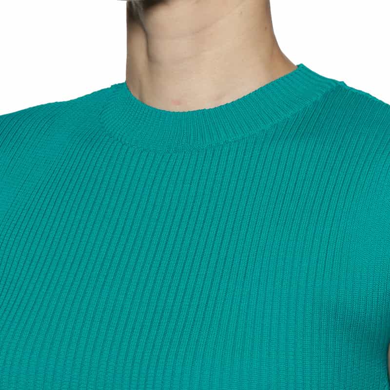 BARNEYS NEW YORK ノースリーブ ラインニットドレス BLUE GREEN