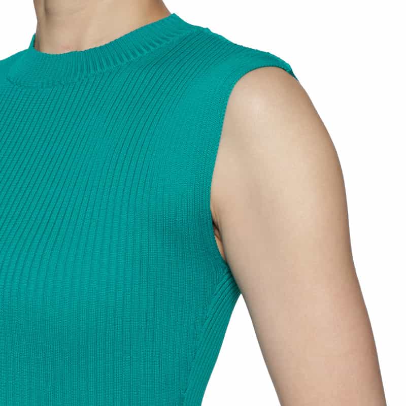 BARNEYS NEW YORK ノースリーブ ラインニットドレス BLUE GREEN