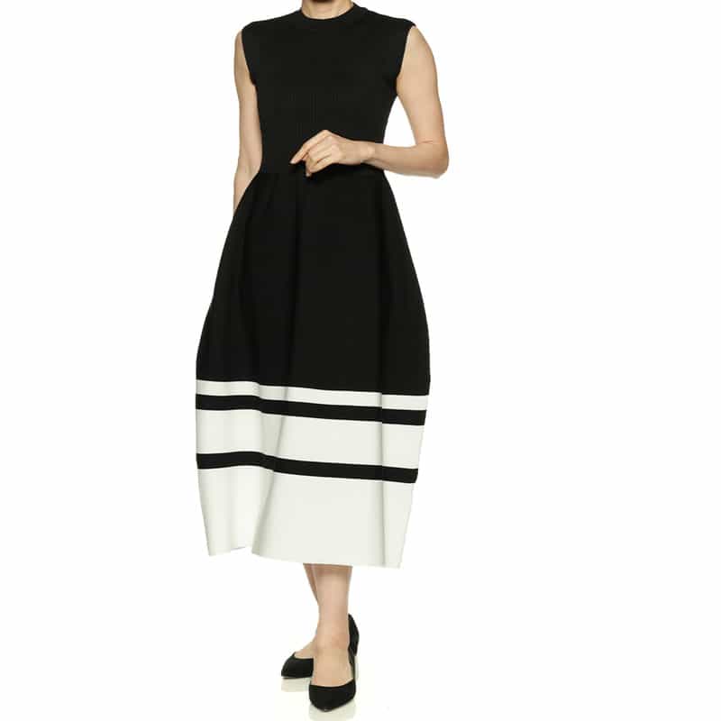 BARNEYS NEW YORK ノースリーブ ラインニットドレス BLACK