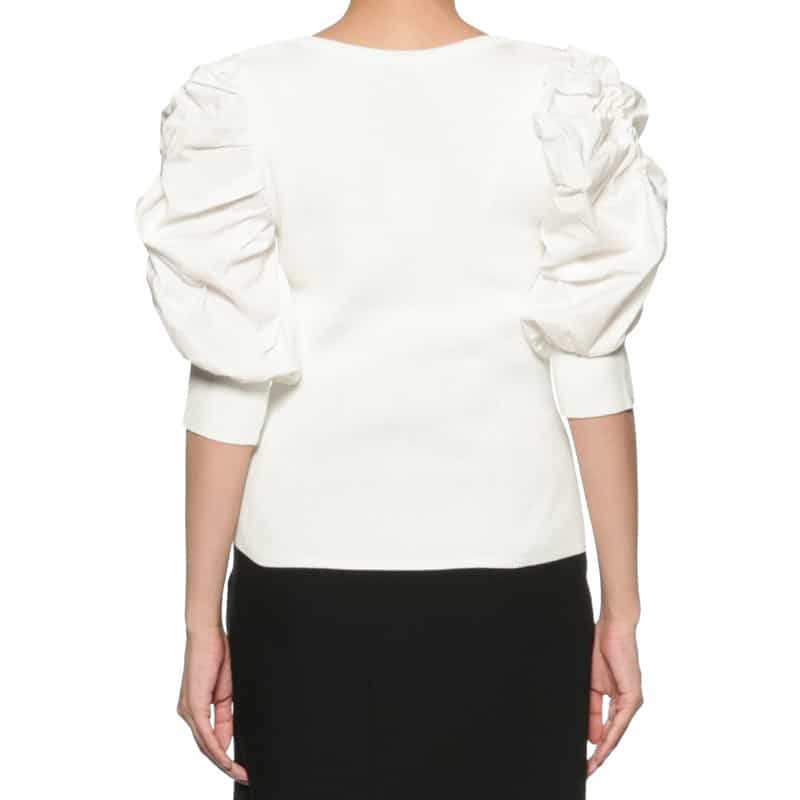 BARNEYS NEW YORK コンビネーション ボリュームスリーブニットプルオーバー OFF WHITE