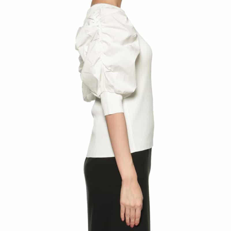 BARNEYS NEW YORK コンビネーション ボリュームスリーブニットプルオーバー OFF WHITE