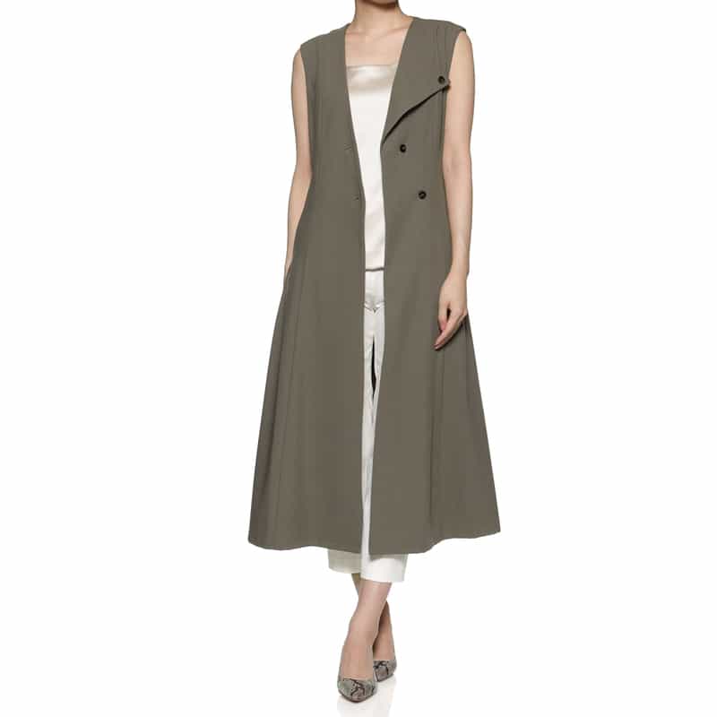 BARNEYS NEW YORK ウォッシャブル ベルト付きロングベスト BROWN