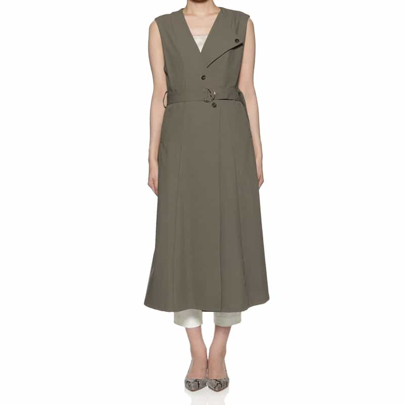 BARNEYS NEW YORK ウォッシャブル ベルト付きロングベスト BROWN