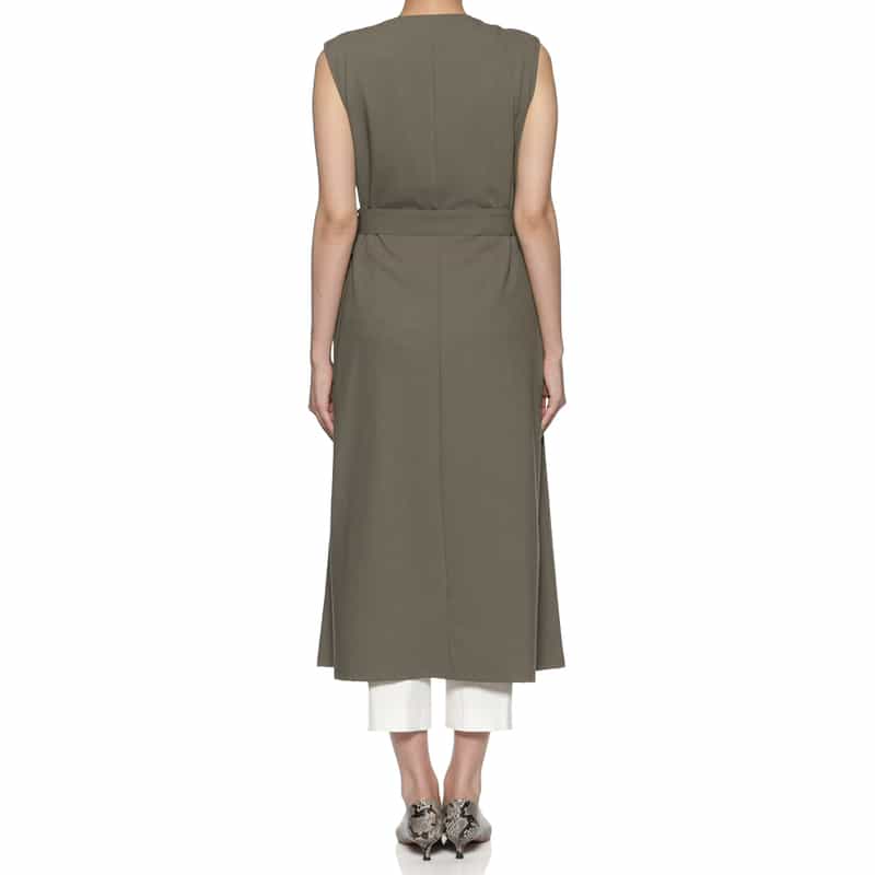 BARNEYS NEW YORK ウォッシャブル ベルト付きロングベスト BROWN