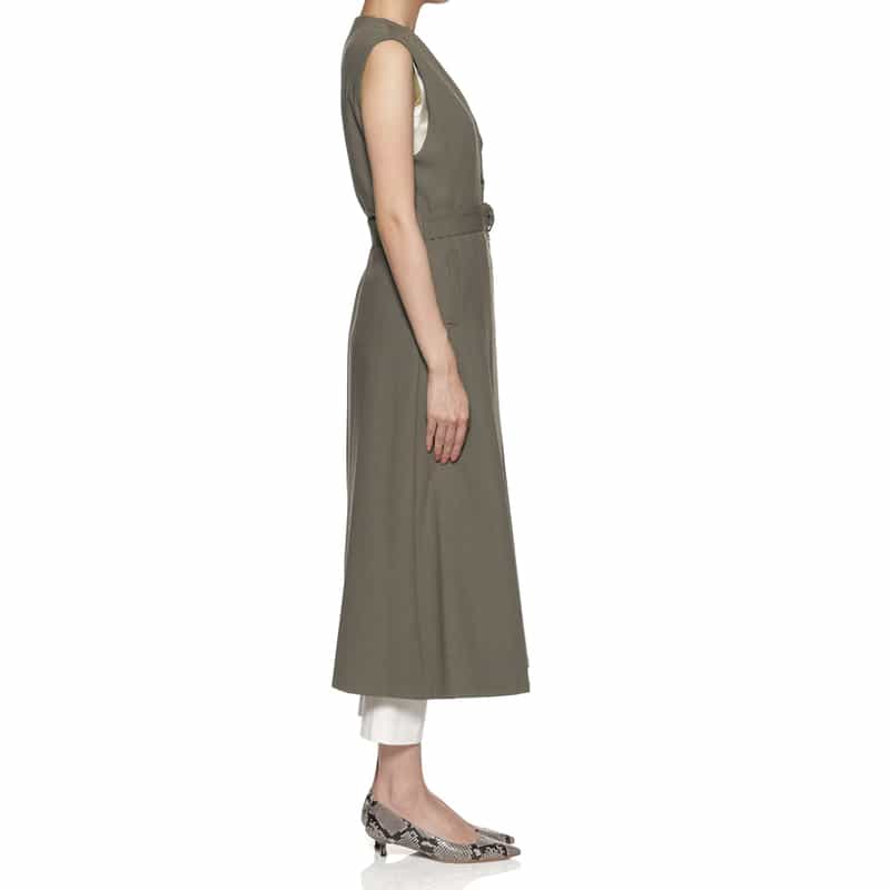 BARNEYS NEW YORK ウォッシャブル ベルト付きロングベスト BROWN