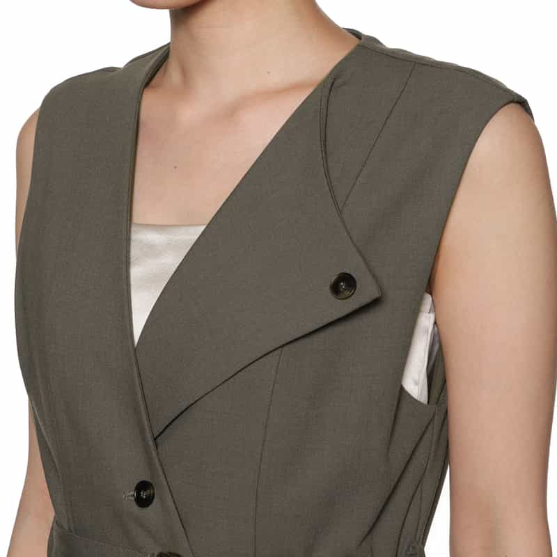 BARNEYS NEW YORK ウォッシャブル ベルト付きロングベスト BROWN