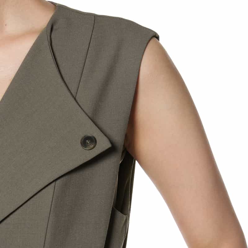 BARNEYS NEW YORK ウォッシャブル ベルト付きロングベスト BROWN