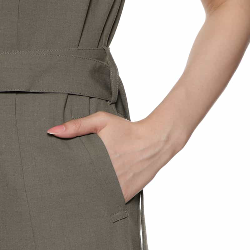 BARNEYS NEW YORK ウォッシャブル ベルト付きロングベスト BROWN