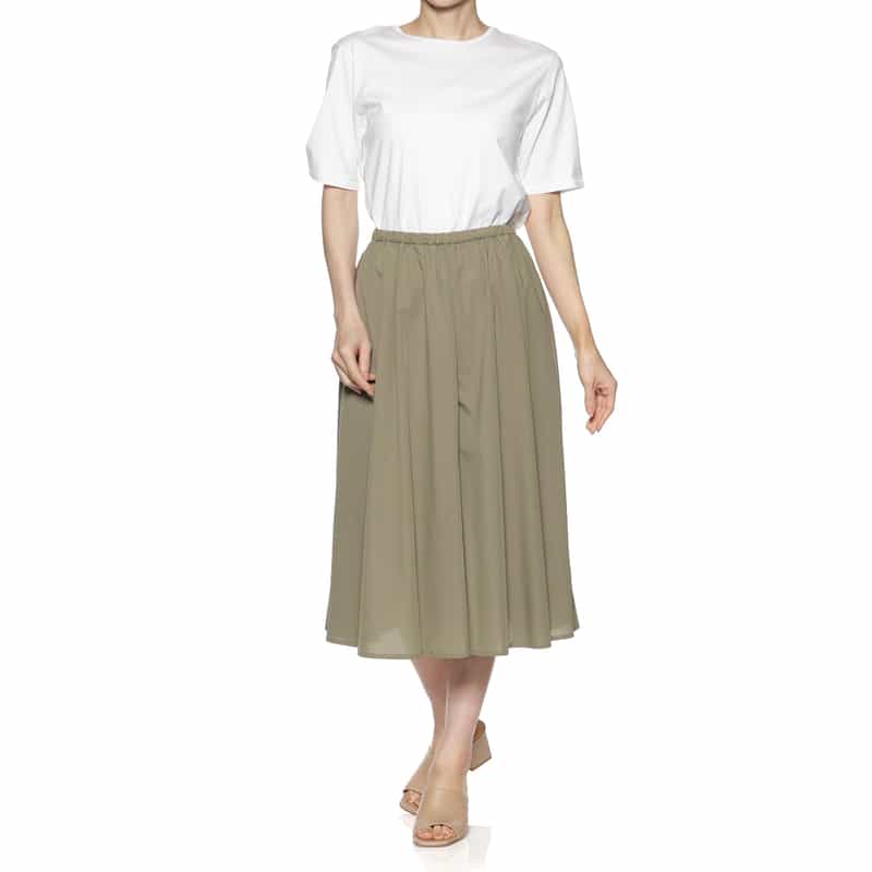 BARNEYS NEW YORK ウォッシャブル ドローストリングガウチョパンツ KHAKI