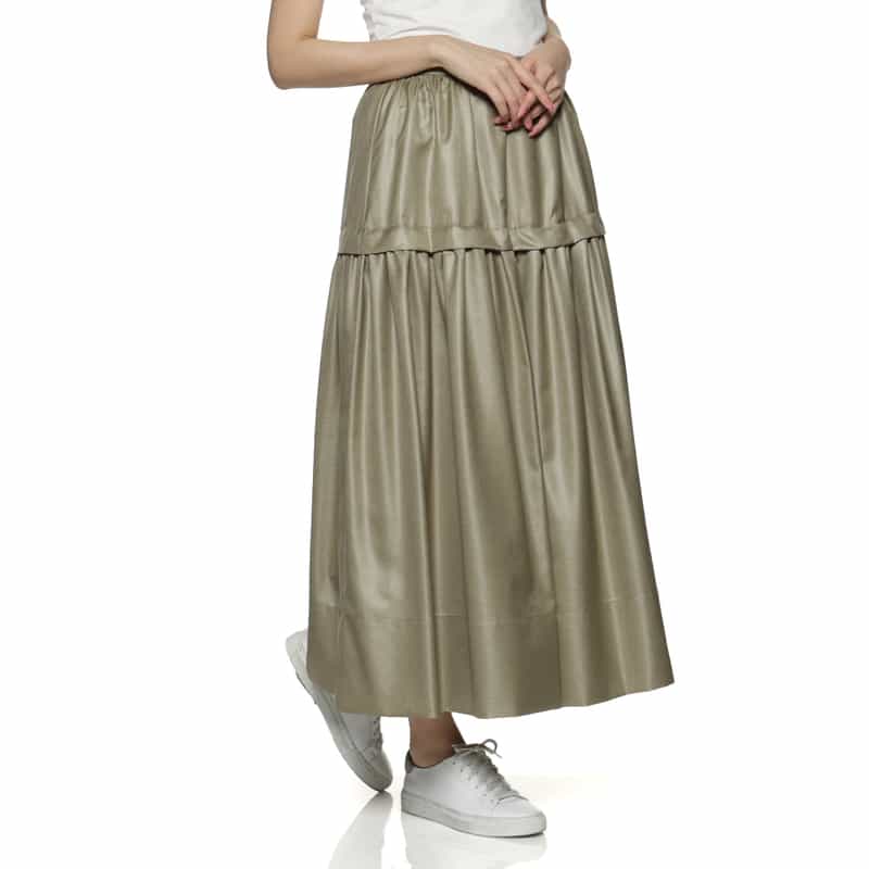 BARNEYS NEW YORK ウォッシャブル 切替ギャザードレス BEIGE