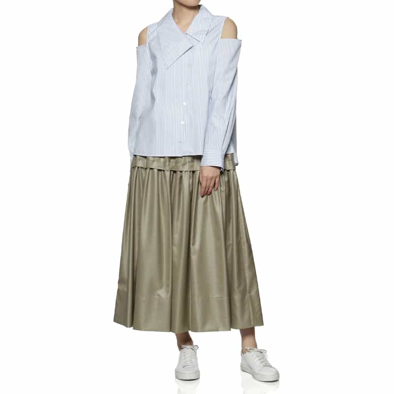 BARNEYS NEW YORK ウォッシャブル 切替ギャザースカート BEIGE