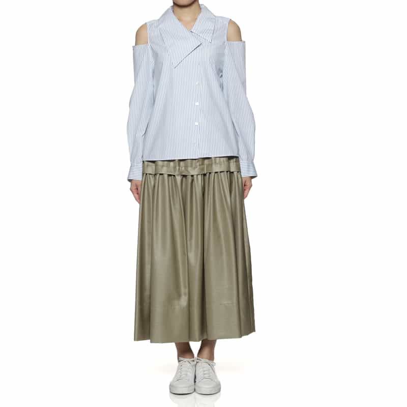 BARNEYS NEW YORK ウォッシャブル 切替ギャザースカート BEIGE