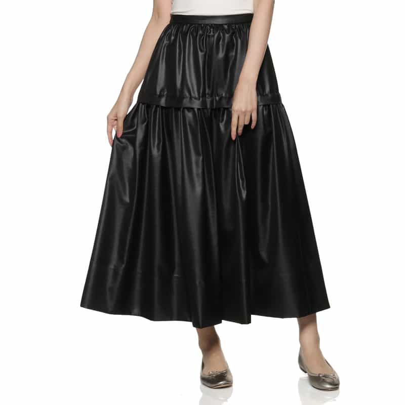 BARNEYS NEW YORK ウォッシャブル 切替ギャザースカート BLACK