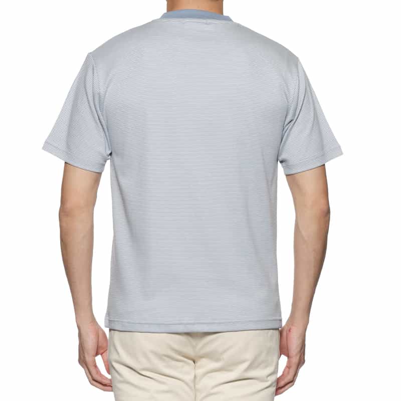 BARNEYS NEW YORK シルケット加工ボーダー柄スロープネックTシャツ BLUE