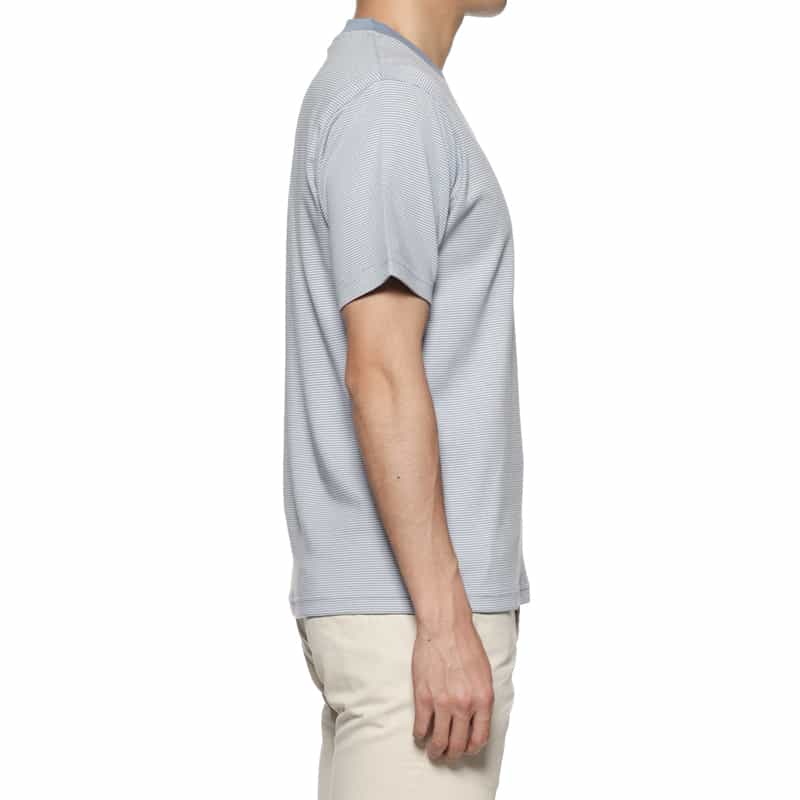 BARNEYS NEW YORK シルケット加工ボーダー柄スロープネックTシャツ BLUE